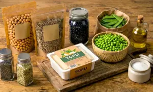 Tofu, ciecierzyca, soczewica, fasola, groszek, olej i przyprawy. Czy kawior jest wegetariański? Tofu jest roślinne, więc tak!