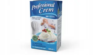 Wielofunkcyjna śmietana roślinna 31% Professional Crem, bez laktozy i glutenu, idealna do deserów. Gdzie kupić? Sprawdź opakowanie!