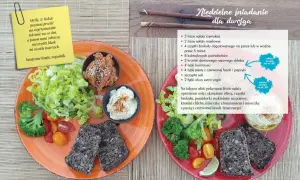 Niedzielne śniadanie dla dwojga: co to jest kuchnia wegańska? Talerze pełne sałaty, brokułów, pomidorków, chleba razowego, hummusu i pasty z fasoli. Smacznego!