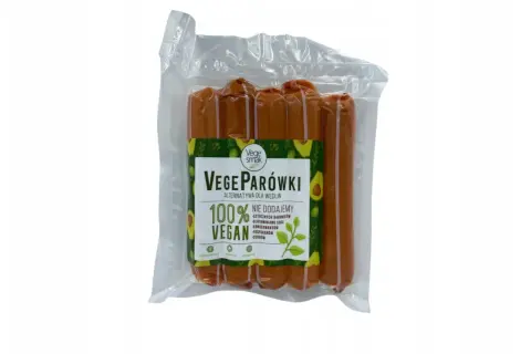 Opakowanie parówek wegetariańskich VegeParówki. Gdzie kupić? 100% Vegan, bez sztucznych dodatków.