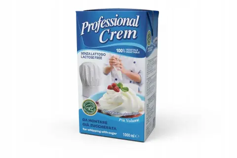 Wielofunkcyjna śmietana roślinna 31% Professional Crem, bez laktozy i glutenu, idealna do deserów. Gdzie kupić? Sprawdź opakowanie!