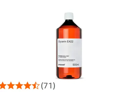 Butelka z bursztynowym płynem, oznaczona jako "Glycerin E422". Czy gliceryna roślinna jest szkodliwa? Ten produkt ma 500 ml.
