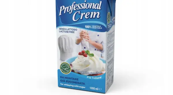 Wielofunkcyjna śmietana roślinna 31% Professional Crem, bez laktozy i glutenu, idealna do deserów. Gdzie kupić? Sprawdź opakowanie!
