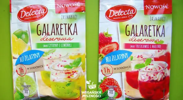 Wegańska galaretka Delecta, smak cytryny i limonki lub truskawki i maliny, bez żelatyny. Gdzie kupić? Wegańskie pyszności.